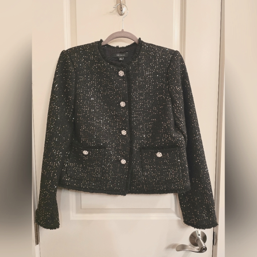 Ann Taylor Patch Pocket Jacket in Sequin Fringe Tweed, Size 4 (fits up to 8)